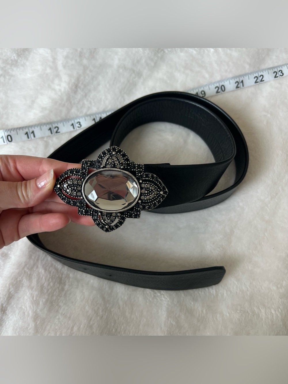 Brave Leather Belt with Crystal-Embellished Decorative Buckle - genuine pebbled